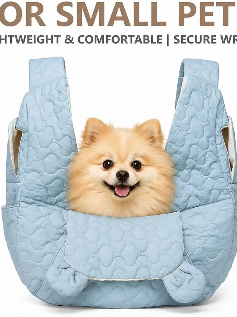 Quilted Front Pet Carrier Slings Bag for Small Dogs & Cats – Pastel Blue